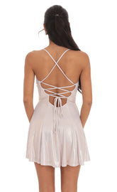 Metallic Draped A-Line Dress in Rose Gold